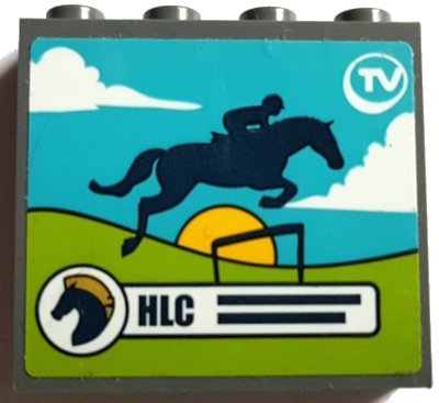 LEGO part Panel 1 x 4 x 3 with Side Supports - Hollow Studs with 'HLC' and Jumping Horse on TV Screen Pattern (Sticker) - Set 41367 (60581pb217)