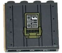 LEGO part Panel 1 x 4 x 3 with Side Supports - Hollow Studs with Olive Green Control Panel with White Charts, Black Lines and Rivets Pattern (Sticker) - Set 75933 60581pb240