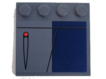 LEGO part Tile, Modified 4 x 4 with Studs on Edge with Lines, Red Dot, and Dark Blue Rectangle Pattern Model Left Side (Sticker) - Set 8016 (6179pb033l)