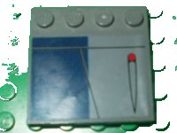 LEGO part Tile, Modified 4 x 4 with Studs on Edge with Lines, Red Dot, and Dark Blue Rectangle Pattern Model Right Side (Sticker) - Set 8016 6179pb033r