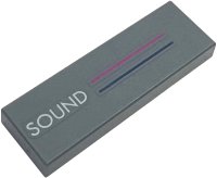 LEGO part Tile 1 x 3 with Magenta and Dark Blue Stripes and White 'SOUND' Pattern 63864pb313