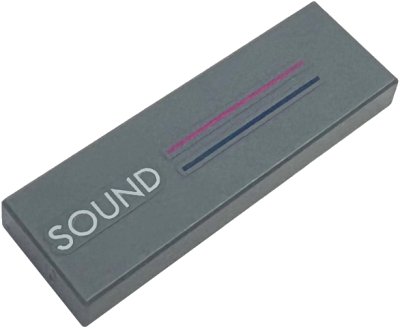 LEGO part Tile 1 x 3 with Magenta and Dark Blue Stripes and White 'SOUND' Pattern (63864pb313)