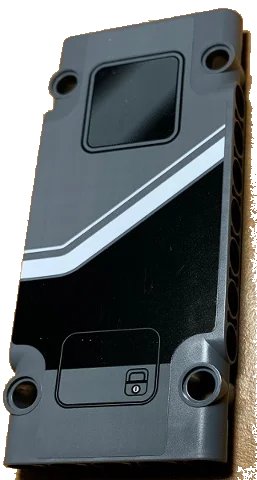 LEGO onderdeel Technic, Panel Plate 5 x 11 x 1 with Black Bottom, White Stripes and Window Pattern Model Left Side (Sticker) - Set 42078 (64782pb038L)