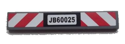 LEGO onderdeel Tile 1 x 6 with Black 'JB60025' and Red and White Danger Stripes Pattern (Sticker) - Set 60025 (6636pb081)