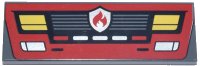 LEGO part Tile 2 x 6 with Red Fire Engine Front End with Grille, Silver Reflectors and Fire Badge and Yellow Headlights Pattern 69729pb162