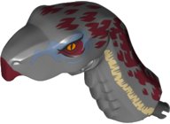 LEGO part Dinosaur Head Therizinosaurus with Pin, Dark Red and Tan Markings Pattern 77557pb01