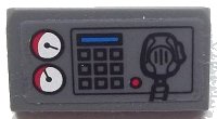 LEGO part Slope 30 1 x 2 x 2/3 with White Gauges, Buttons, Blue Bar, and Radio on Transparent Background Pattern (Sticker) - Set 60023 85984pb033