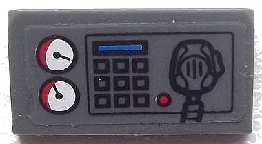 LEGO onderdeel Slope 30 1 x 2 x 2/3 with White Gauges, Buttons, Blue Bar, and Radio on Transparent Background Pattern (Sticker) - Set 60023 (85984pb033)