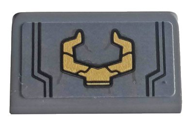 LEGO onderdeel Slope 30 1 x 2 x 2/3 with Gold Horns Pattern (Sticker) - Set 76107 (85984pb262)