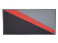 LEGO part Tile 2 x 4 with Black Triangle Lower Left and Red Diagonal Stripe Pattern 87079pb0343R