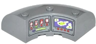 LEGO onderdeel Brick, Round Corner 6 x 6 x 2 with Gauges, Numbered Buttons and Map Screen Pattern (Sticker) - Set 70504 (87559pb01R)