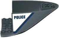 LEGO part Aircraft Fuselage Aft Section Curved Bottom 6 x 10 with Dark Blue Line and 'POLICE' on White Background Pattern on Both Sides (Stickers) - Set 60067 87616pb006
