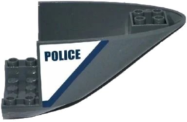 LEGO onderdeel Aircraft Fuselage Aft Section Curved Bottom 6 x 10 with Dark Blue Line and 'POLICE' on White Background Pattern on Both Sides (Stickers) - Set 60067 (87616pb006)