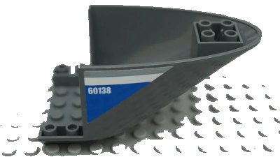 LEGO onderdeel Aircraft Fuselage Aft Section Curved Bottom 6 x 10 with Gray and White Lines and '60138' on Blue Background Pattern on Both Sides (Stickers) - Set 60138 (87616pb012)