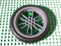 LEGO part Wheel 75mm D. x 17mm Motorcycle with Black Tire 94.2mm D. x 22mm Motorcycle Racing Tread (88517 / 88516) 88517c01