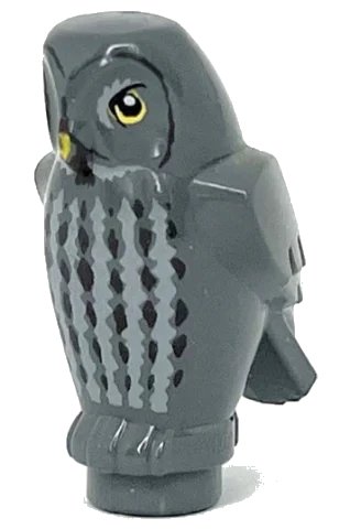 LEGO onderdeel Owl, Angular Features with Yellow Beak, Yellow Eyes, and Light Bluish Gray and Dark Brown Chest Feathers Pattern (HP Errol) (92084pb02)
