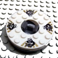LEGO part Turntable 6 x 6 x 1 1/3 Round Base with White Top with Black Dragons on Gold Pattern (Ninjago Spinner) 92549c01pb01