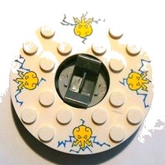 LEGO onderdeel Turntable 6 x 6 x 1 1/3 Round Base with White Top with Yellow Faces on Blue Pattern (Ninjago Spinner) (92549c01pb02)