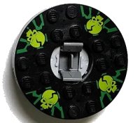 LEGO part Turntable 6 x 6 x 1 1/3 Round Base with Black Top with Lime Skulls on Green Pattern (Ninjago Spinner) 92549c02pb01