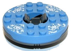 LEGO onderdeel Turntable 6 x 6 x 1 1/3 Round Base with Medium Blue Top and White Faces on White Ice Shards Pattern (Ninjago Spinner) (92549c03pb01)