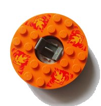 LEGO part Turntable 6 x 6 x 1 1/3 Round Base with Orange Top and Bright Light Orange Faces on Red Flames Pattern (Ninjago Spinner) 92549c05pb01