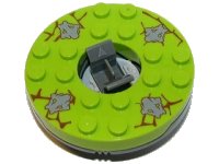 LEGO part Turntable 6 x 6 x 1 1/3 Round Base with Lime Top with Dark Bluish Gray Stone Faces on Reddish Brown Cracks Pattern (Ninjago Spinner) 92549c06pb01