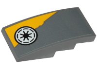 LEGO part Slope, Curved 4 x 2 with Yellow Triangular Shape and SW Republic Pattern Model Left Side (Sticker) - Set 75214 93606pb079L