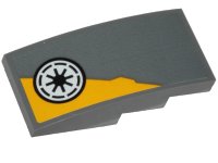 LEGO part Slope, Curved 4 x 2 with Yellow Triangular Shape and SW Republic Pattern Model Right Side (Sticker) - Set 75214 93606pb079R
