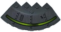 LEGO onderdeel Brick, Round Corner 6 x 6 with Slope 33 Edge, Facet Cutout with Alien Ship Dark Gray Pattern and 2 Bullet Holes (Sticker) - Set 7052 95188pb08
