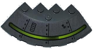 LEGO part Brick, Round Corner 6 x 6 with Slope 33 Edge, Facet Cutout with Alien Ship Dark Gray Pattern and 2 Bullet Holes (Sticker) - Set 7052 (95188pb08)