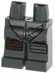 LEGO part Hips and Legs with Armor Plates, Dark Brown Right Knee Pad and Silver Left Knee Pad Pattern 970c00pb0304