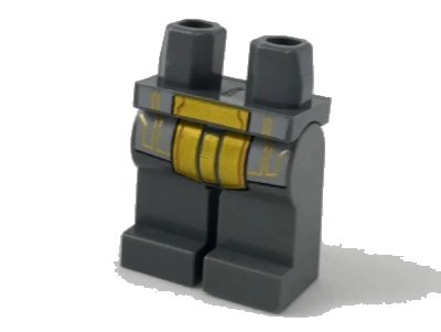 LEGO onderdeel Hips and Legs with Light Bluish Gray and Gold Armor Panels with Orange Circuitry Pattern (970c00pb0829)