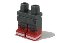 LEGO part Hips and Legs with Red Boots, Black Outlined Pockets and Laces, White Soles Pattern 970c00pb0833