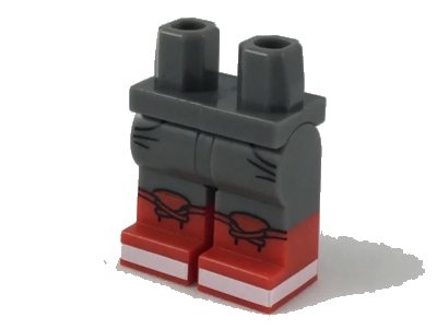 LEGO onderdeel Hips and Legs with Red Boots, Black Outlined Pockets and Laces, White Soles Pattern (970c00pb0833)