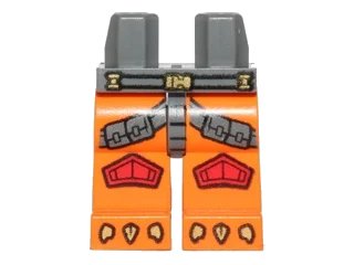 LEGO onderdeel Hips and Orange Legs with Gray Straps, Red Knee Pads and Gold Talons Pattern (970c04pb06)