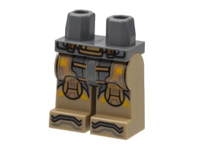 LEGO onderdeel Hips and Dark Tan Legs with Medium Nougat Armor Knee Pads, Yellow Trim Pattern (970c69pb17)