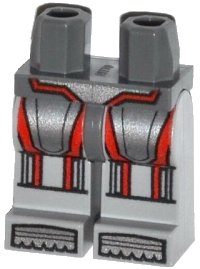 LEGO part Hips and Light Bluish Gray Legs with Silver Armor with Red Vertical Lines and Silver Boots Pattern 970c86pb14