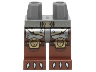 LEGO onderdeel Hips and Reddish Brown Legs with Metallic Armor, Gold Bee Hive Knee Pads and White Claws Pattern (970c88pb16)