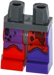 LEGO part Hips and 1 Dark Purple Left Leg, 1 Red Right Leg with Tattered Red and Dark Purple Leggings and Boots Pattern 970d30pb01