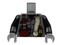 LEGO part Torso Dino Vest with Dark Red Harness, Canteen, White Rope Pattern / Black Arms / Dark Bluish Gray Hands 973pb0177c01