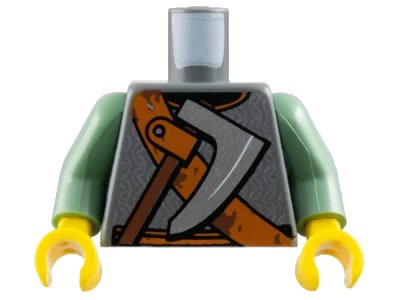 LEGO onderdeel Torso Viking Chain Mail and Leather Belt with Axe Pattern / Sand Green Arms / Yellow Hands (973pb0376c01)