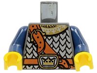LEGO part Torso Castle Fantasy Era Scale Mail, Crown on Buckle, Chest Strap Pattern / Dark Blue Arms / Yellow Hands 973pb0438c01