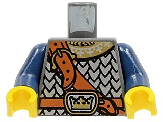 LEGO onderdeel Torso Castle Fantasy Era Scale Mail, Crown on Buckle, Chest Strap Pattern / Dark Blue Arms / Yellow Hands (973pb0438c01)