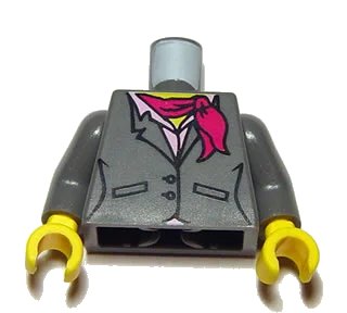 LEGO onderdeel Torso Female Suit Jacket with Buttons and Pockets over Bright Pink Shirt with Collar, Magenta Scarf, Yellow Neck Pattern / Dark Bluish Gray Arms / Yellow Hands (973pb0639c01)