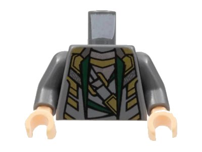 LEGO onderdeel Torso Suit with Dark Green Lapels, Silver and Gold Highlights Pattern / Dark Bluish Gray Arms / Light Nougat Hands (973pb1103c01)