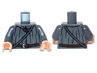 LEGO onderdeel Torso LotR Cloak with Rope and Belt Pattern (Gandalf) / Dark Bluish Gray Arms / Light Nougat Hands (973pb1142c01)