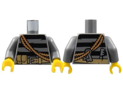 LEGO onderdeel Torso Sweater Striped with Utility Belt, Rope and Keys Pattern / Dark Bluish Gray Arms / Yellow Hands (973pb1322c01)