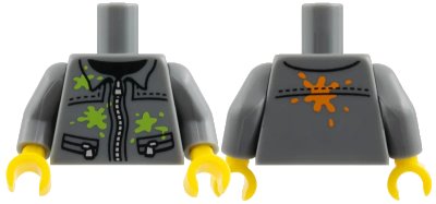 LEGO onderdeel Torso Silver Zipper and Lime Paint Splotches Pattern / Dark Bluish Gray Arms / Yellow Hands (973pb1405c01)