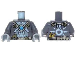 LEGO onderdeel Torso Gorilla with Utility Belt, Feather and Vine Necklace with Dark Azure Round Jewel (Chi) Pattern / Dark Bluish Gray Arms / Light Bluish Gray Hands (973pb1472c01)