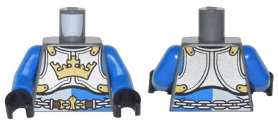 LEGO onderdeel Torso Castle King's Knight Breastplate with Crown, Chain Belt Pattern / Blue Arms / Black Hands (973pb1509c01)